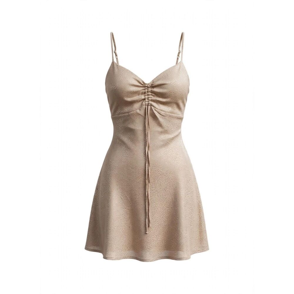 Emma & Michele Beige Satin Ruched Mini Dress  S